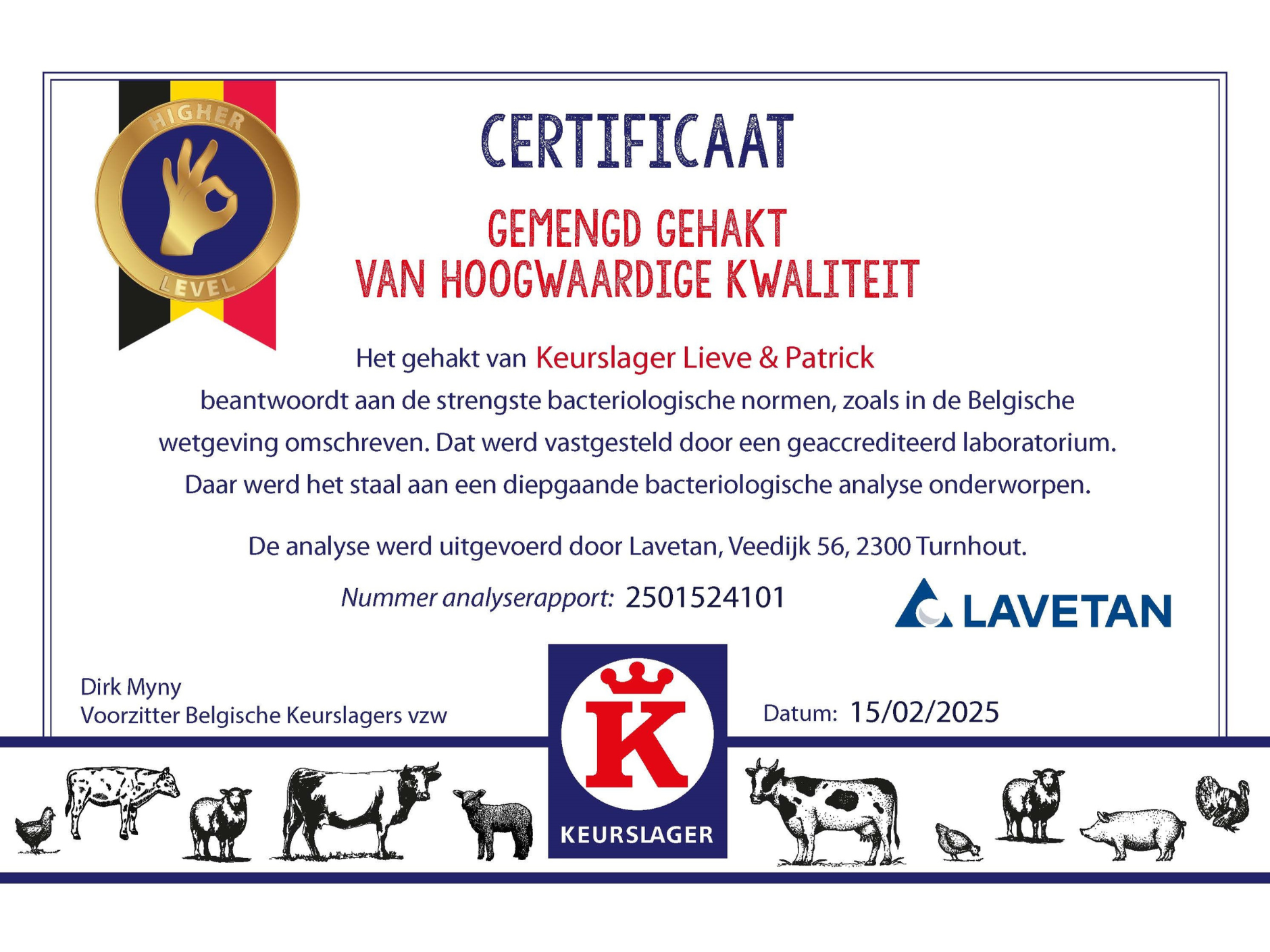 certificaat gemengd gehak keurslager oudsbergen Opglabbeek