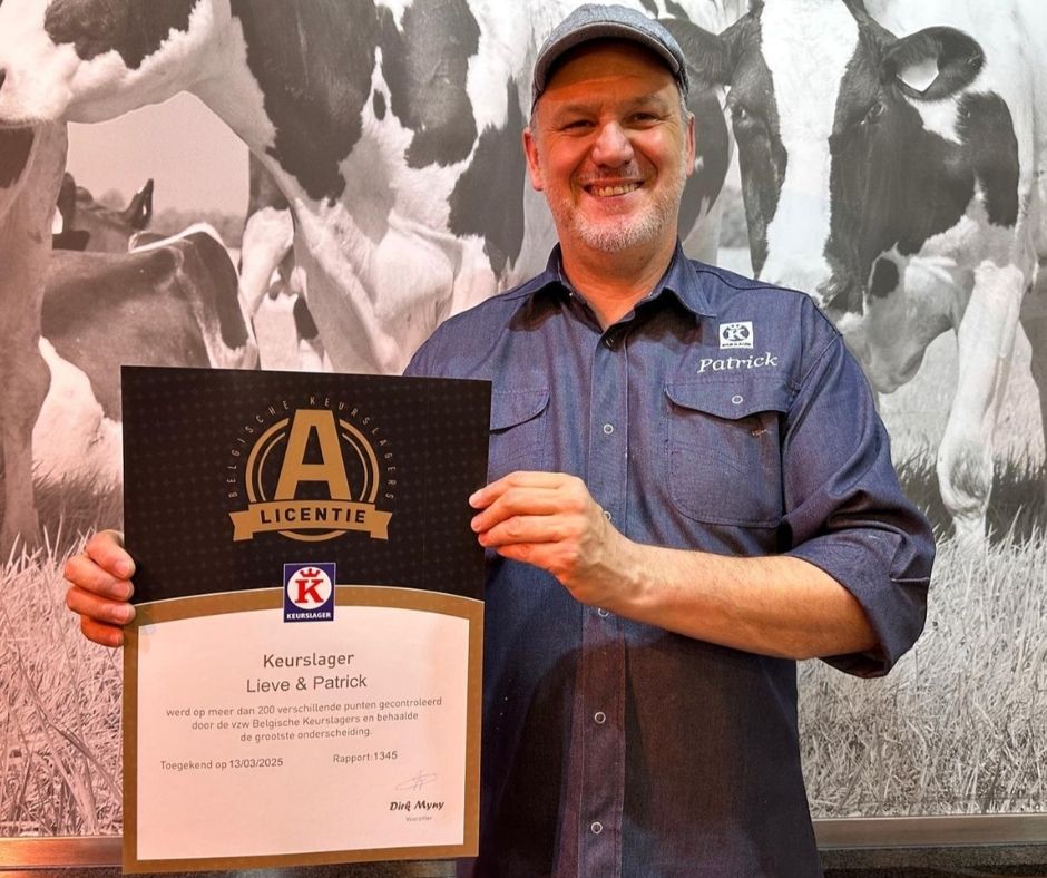partrick fier met diploma Belgische keurslager lieve patrick opglabbeek oudsbergen